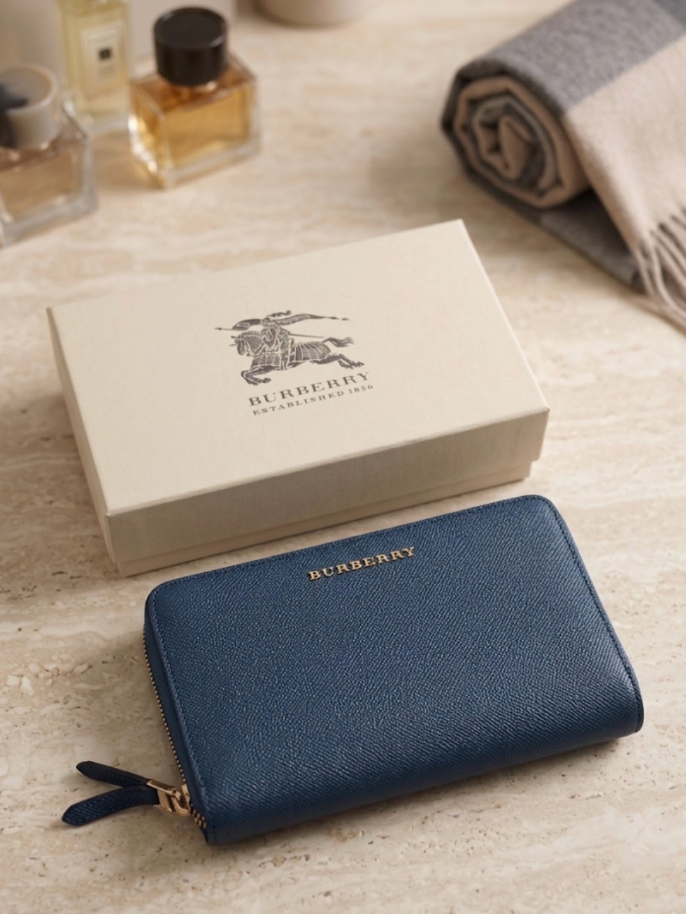 Burberry Navy Double Zip Wallet New!